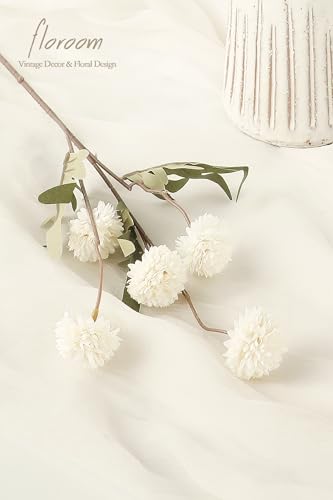 5pcs Ivory Faux Silk Mums Artificial Flowers (5 Count)