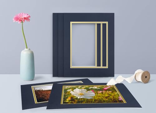 5 Pack Double mat 11x14 for 8x10 Photo Blue Over Gold