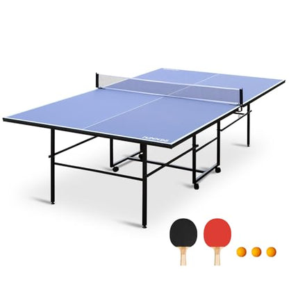 6FT/8FT/9FT Mid-Size Table Tennis Table Ping-Pong Table Set Foldable & Portable Table Indoor Outdoor for Family Game (Blue, 9FT)