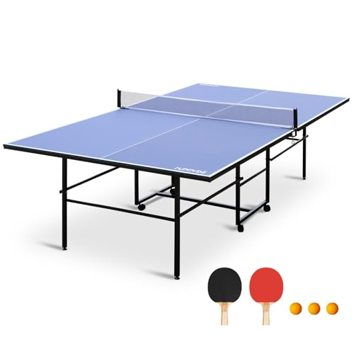 6FT/8FT/9FT Mid-Size Table Tennis Table Ping-Pong Table Set Foldable & Portable Table Indoor Outdoor for Family Game (Blue, 9FT)