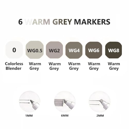 6 Colors Warm Grey Gray Alcohol Markers Set (6 Count)