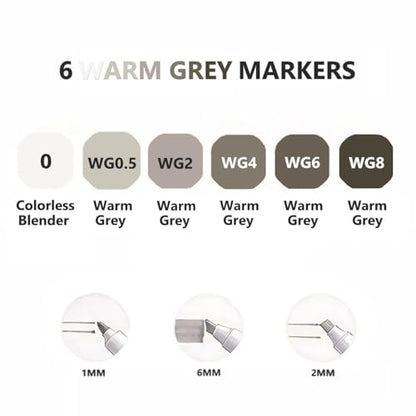 6 Colors Warm Grey Gray Alcohol Markers Set (6 Count)