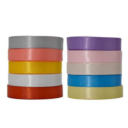 3/8 Double-Faced Satin Ribbon 50 Yards Set,“Morning Meadow”–10 Nature Colored Ribbon for Flower Bouquet, Gift Wrapping, DIY Crafts, New Year Easter Wedding Party Spring Decor, Hair & Bows (150 Foot)