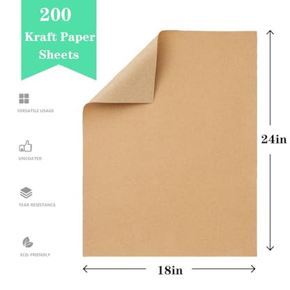 18”x 24”Kraft Paper Sheets Bulk Brown Paper Large Craft Paper for Arts (200 Count)