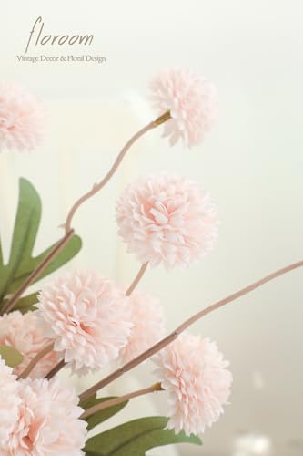 5pcs Blush Faux Silk Mums Artificial Flowers (25 Count)