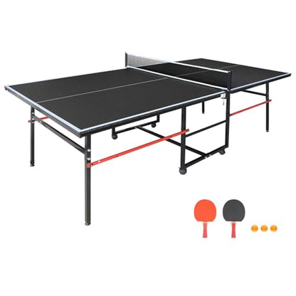 6FT/8FT/9FT Mid-Size Table Tennis Table Ping-Pong Table Set Foldable & Portable Table Indoor Outdoor for Family Game (Black, 8FT)