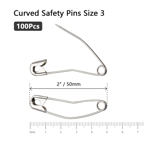 100 PCS 2" 50mm Curved Safety Pins (100 Count)