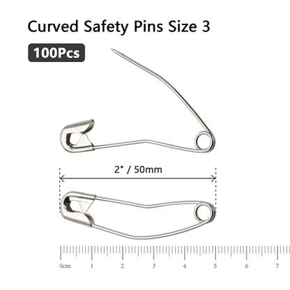 100 PCS 2" 50mm Curved Safety Pins (100 Count)