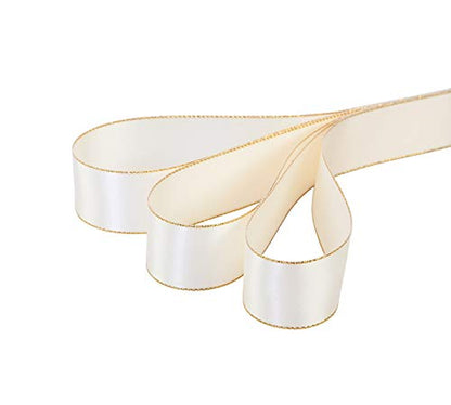 1" Inch Double Faced Satin Ribbon 25 Yards with Gold Edges