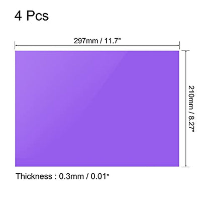 4Pcs A4 Gel Light Lighting Filter Overlay Transparent Color Correction Plastic Vinyl PVC Sheets Photography Television Purple