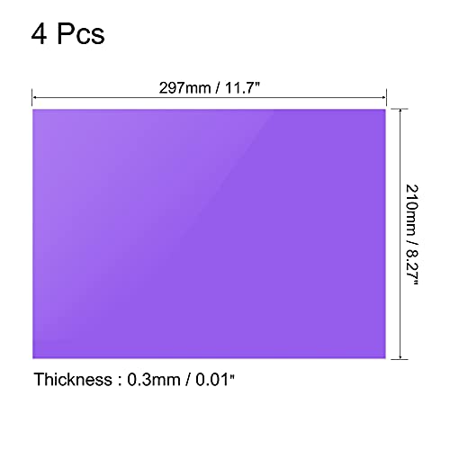 4Pcs A4 Gel Light Lighting Filter Overlay Transparent Color Correction Plastic Vinyl PVC Sheets Photography Television Purple