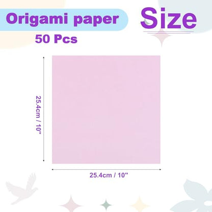10x10 Inch Origami Paper Large 7 Colors Pink Square 50 Sheets (100 Count)
