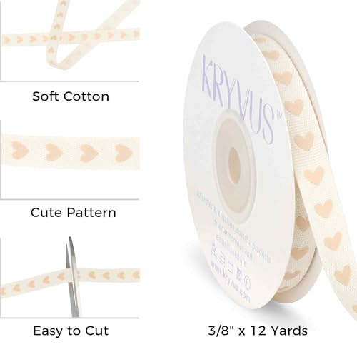 Beige Hearts Cotton Ribbon 3 (36 Foot)