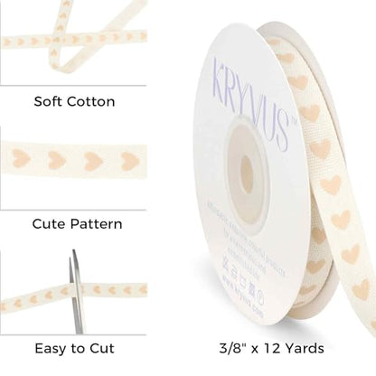 Beige Hearts Cotton Ribbon 3 (36 Foot)