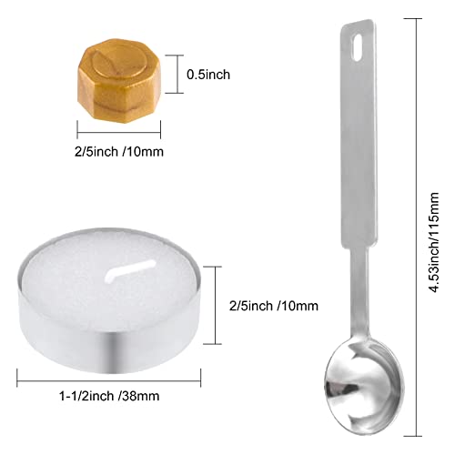 500 Pcs Octagon Sealing Wax Beads Gold Wax Seal Beads with 4 Pcs Tea Candles and 1 Pcs Wax Melting Spoon for Crafts Letter Wine Greeting Cards Sealing (7.7603 Ounce)