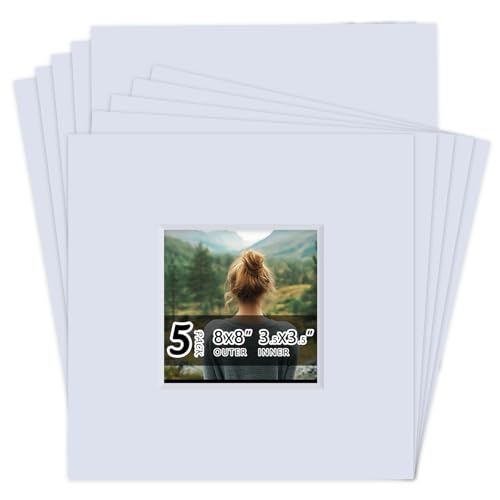 5 Pack Acid Free 8x8 White Picture Mats Board Kit for 4x4