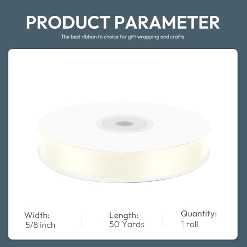 5 8" x 50 Yards Ivory Satin Ribbon Crafts Gift Wrapping