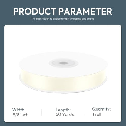 5 8" x 50 Yards Ivory Satin Ribbon Crafts Gift Wrapping