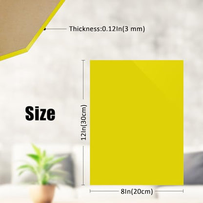 8×12In Yellow Acrylic Sheet for Laser Cutting 3mm Thick Hard Laser Acrylic Sheet Black Pastic Sheet for Home Decor Sign