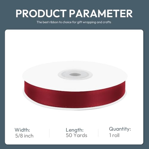 5 8" x 50 Yards Wine Red Satin Ribbon Crafts Gift Wrapping