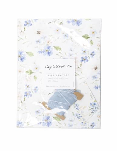 Bue Floral Wrapping Paper and Ribbon Set with Tags