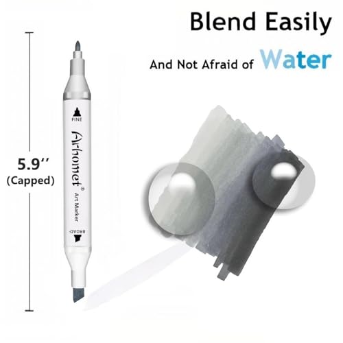 6pcs Cool Grey Alcohol Markers Set Dual Tip Fine&Chisel Art Markers (6 Count)