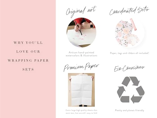 Bue Floral Wrapping Paper and Ribbon Set with Tags