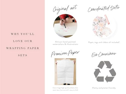 Bue Floral Wrapping Paper and Ribbon Set with Tags
