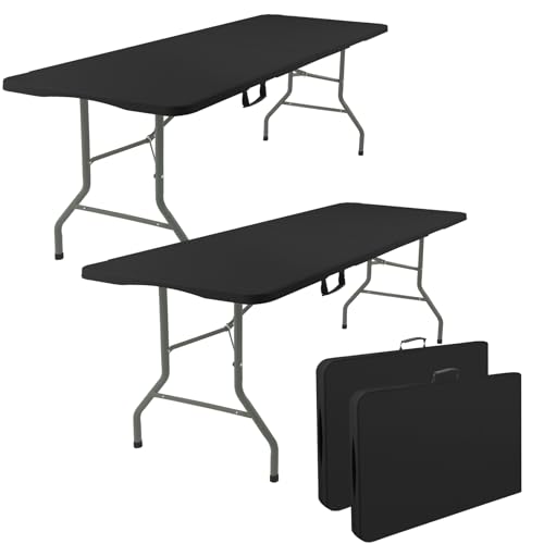 2 Pack 6 Feet Portable Folding Table Black