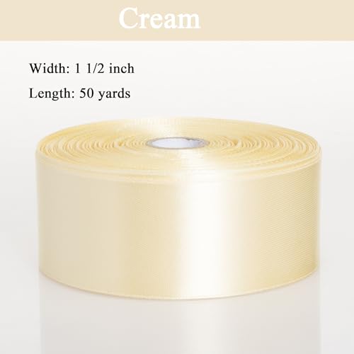 1 1 2 Inch Cream Yellow Solid Satin Ribbon for Gift Wrapping