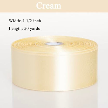 1 1 2 Inch Cream Yellow Solid Satin Ribbon for Gift Wrapping