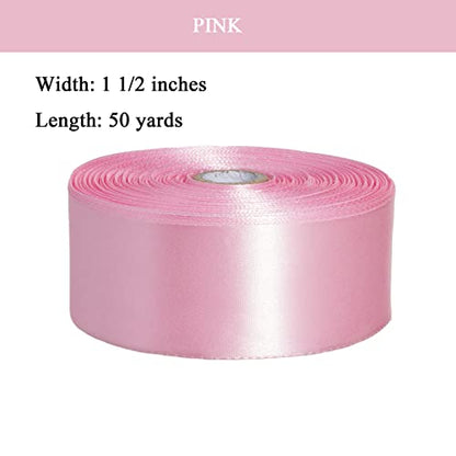 1 1 2 Inch Pink Solid Satin Ribbon for Gift Wrapping (150 Foot)