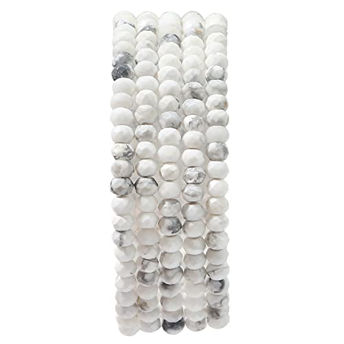 Natural White Howlite Beads 4x2mm 120pcs Faceted Rondelle Loose Semi Gemstone Beads for Jewelry Making Design (120 Count)