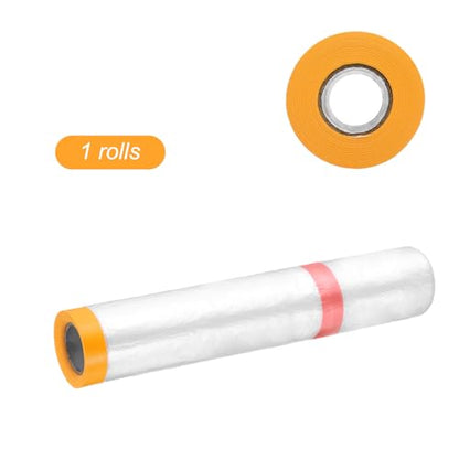 Pre Taped Masking Film 157.5" x32.8ft Double Adhesive Tape and Drape Painters Plastic Drop Cloth Film with Tape Plastic Sheeting for Automotive Painting Covering