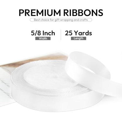 5 8 Inch 25 Yards Satin Ribbon White