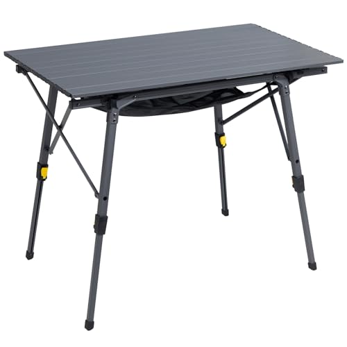 Outdoor Folding Portable Picnic Camping Table with Adjustable Height Aluminum Roll Up Table Top Mesh Layer