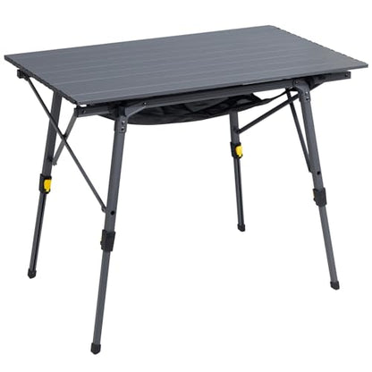 Outdoor Folding Portable Picnic Camping Table with Adjustable Height Aluminum Roll Up Table Top Mesh Layer