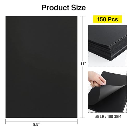 8.5" x 11" Black Colored Cardstock Bulk 150 Sheets Construction Paper Card Stock Printer Paper for DIY Art Crafts