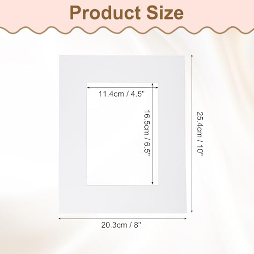 Picture Mats 8 x 10 for 5 x 7 Pictures Acid Free White Core Bevel Cut Frame Mattes for Display Art Measuring