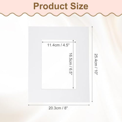 Picture Mats 8 x 10 for 5 x 7 Pictures Acid Free White Core Bevel Cut Frame Mattes for Display Art Measuring