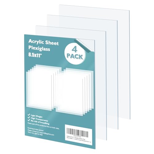 Plexiglass Sheets Acrylic Sheets 4 Pack of 8.5x11’’ 0.04 Thick Clear Plastic Cast Transparent Plexi Glass for Crafting Projects (3.4 Sq Ft)