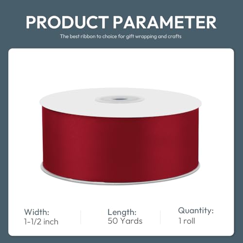 1-1/2" x 50 Yards Wine Red Satin Ribbon Crafts Gift Wrapping (150 Foot)
