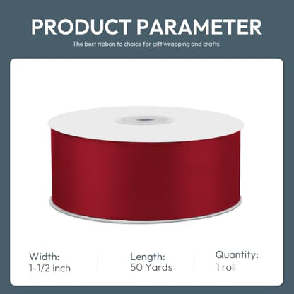 1-1/2" x 50 Yards Wine Red Satin Ribbon Crafts Gift Wrapping (150 Foot)
