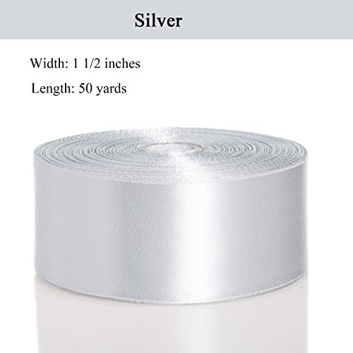 1 1 2 Inch Silver Solid Satin Ribbon for Gift Wrapping (150 Foot)