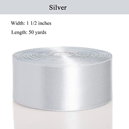 1 1 2 Inch Silver Solid Satin Ribbon for Gift Wrapping (150 Foot)