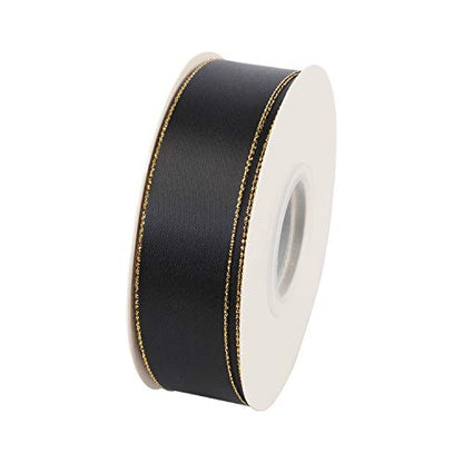1" Inch Double Faced Satin Ribbon 25 Yards with Gold Edges