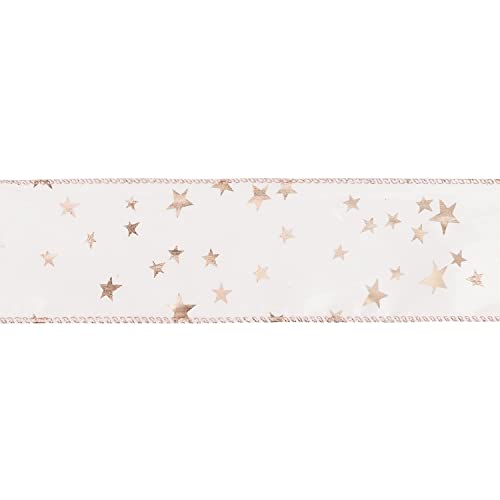Pink Star Wired Ribbon 2.5 Inch Rose Gold Star Ribbon Wired 25 Yards Roll Pink Wedding Ribbons Stars Christmas Ribbons for Crafts (75 Foot)
