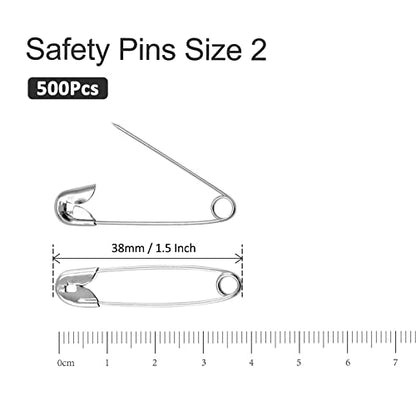 500 PCS 38mm 1.5 Inch Safety Pins Nickel Plated (500 Count)