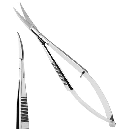 Cross Edge Curved Spring Scissors 5 Inch Stainless Steel Precision Eyebrow & Eyelash Shaping & Trimming Scissor