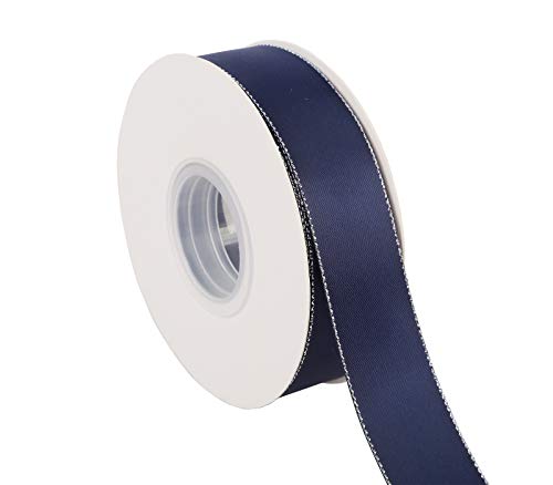 1" Inch Double Faced Satin Ribbon 25 Yards with Silver Edges